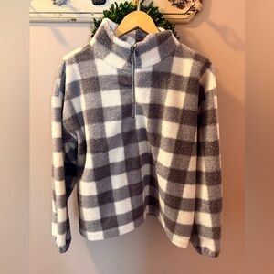 LOFT Gray and White Fleece Pullover